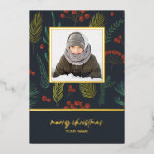 Carte De Vœux En Aluminium Élégant Noël hiver Botanique de verdure Photo (Recto)