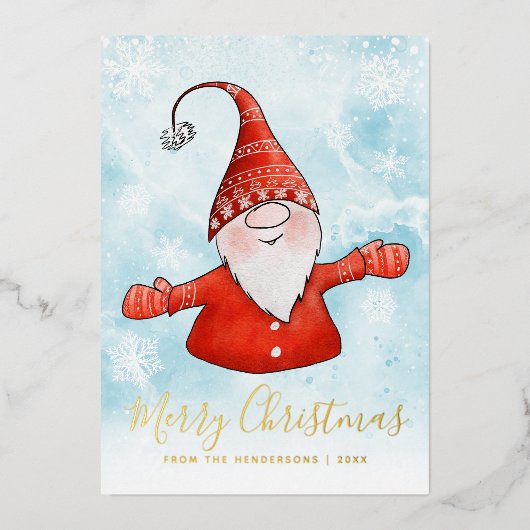 Carte De Vœux En Aluminium Élégant Noël mignon Gnome (Recto)