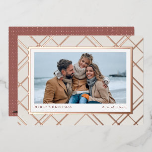 Carte De Vœux En Aluminium Élégant Noël plaid rose or une famille photo