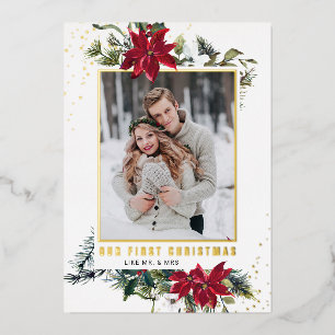 Carte De Vœux En Aluminium Elégant Noël Poinsettia Photo Gold