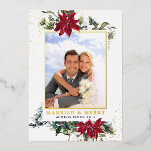 Carte De Vœux En Aluminium Elégant Noël Poinsettia Photo Gold