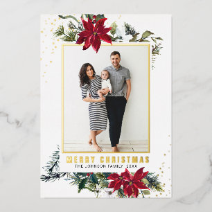 Carte De Vœux En Aluminium Elégant Noël Poinsettia Photo Gold