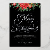 Carte De Vœux En Aluminium Élégant Noir et Argent Script Noël festif (Recto)