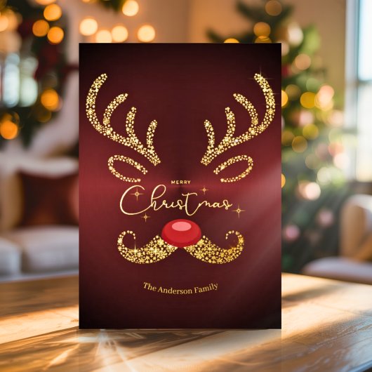 Carte De Vœux En Aluminium Élégant non photo tendance Gold Script Reindeer Xm