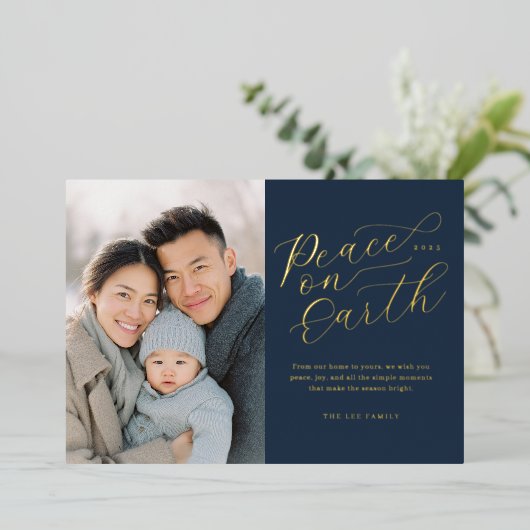 Carte De Vœux En Aluminium Elegant Peace on Earth Photo (Debout devant)