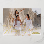 Carte De Vœux En Aluminium Elegant Photo Happy New Year Script Gold (Recto)