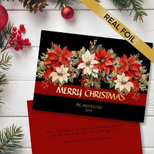 Carte De Vœux En Aluminium Élégant Poinsettias Joyeux Noël