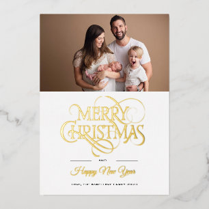 Carte De Vœux En Aluminium Elégant Portrait de famille Photo Gold Christmas C