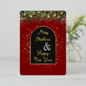 Carte De Vœux En Aluminium Elegant Red Gold Foil Christmas New Year (Debout devant)
