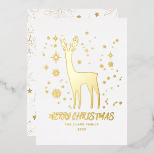 Carte De Vœux En Aluminium Élégant renne blanc et or Joyeux Noël