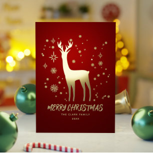 Carte De Vœux En Aluminium Élégant renne rouge et or Joyeux Noël