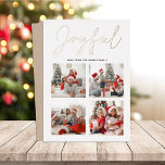 Carte De Vœux En Aluminium Elégant Rose Gold Script Joyeux Photo moderne beig<br><div class="desc">Elégant Rose Gold Script Joyeux Moderne Beige 3 Photo Collage Real Foil Carte de vacances. Envoyez des voeux de vacances à vos proches avec cette carte de vacances Foil moderne et festive. Tous les textes sont pré-arrangés pour que vous personnalisiez facilement et rapidement avec vos propres détails. Joyeuses fêtes !...</div>