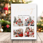Carte De Vœux En Aluminium Élégant Rose Gold Script MERRY Modern Beige Photo<br><div class="desc">Élégant Rose Gold Script MERRY Modern Beige 4 Photo Collage Real Foil Carte de vacances. Envoyez des voeux de vacances à vos proches avec cette carte de vacances Foil moderne et festive. Tous les textes sont pré-arrangés pour que vous personnalisiez facilement et rapidement avec vos propres détails. Joyeuses fêtes !...</div>