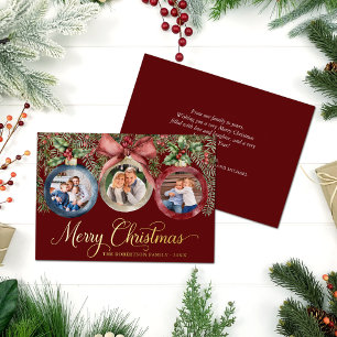 Carte De Vœux En Aluminium Élégant Rouge Noël Ornament Famille Photos Or