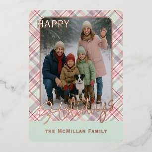 Carte De Vœux En Aluminium Élégant Rustique Classé Plaid Motif Or