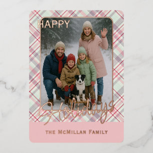 Carte De Vœux En Aluminium Élégant Rustique Classé Plaid Motif Or