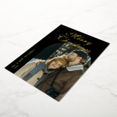 Carte De Vœux En Aluminium Elegant Script Arch Newlyweds Photo Black Gold (Rotation)