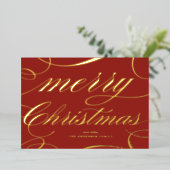 Carte De Vœux En Aluminium Élégant Script Flourish Red Joyeux Noël (Debout devant)