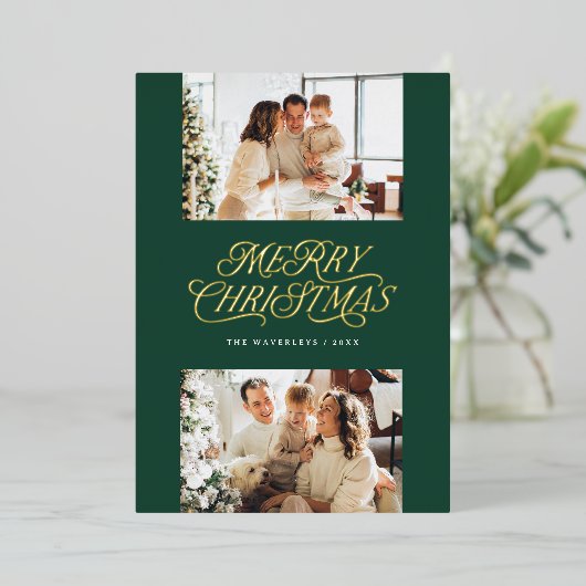 Carte De Vœux En Aluminium Élégant Script intemporel Joyeux Noël Photo (Debout devant)