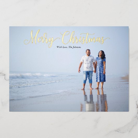 Carte De Vœux En Aluminium Élégant Script Joyeux Noël Personnalisé (Recto)