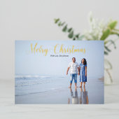 Carte De Vœux En Aluminium Élégant Script Joyeux Noël Personnalisé (Debout devant)