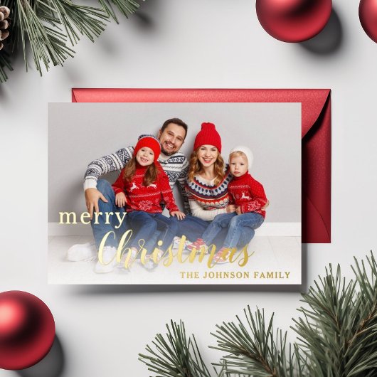 Carte De Vœux En Aluminium Élégant Script Joyeux Noël Photo Gold