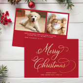 Carte De Vœux En Aluminium Élégant Script Joyeux Noël photo rouge