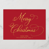 Carte De Vœux En Aluminium Élégant Script Joyeux Noël Rouge (Recto)