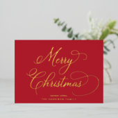 Carte De Vœux En Aluminium Élégant Script Joyeux Noël Rouge (Debout devant)
