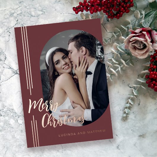 Carte De Vœux En Aluminium Élégant script minimal photo Noël