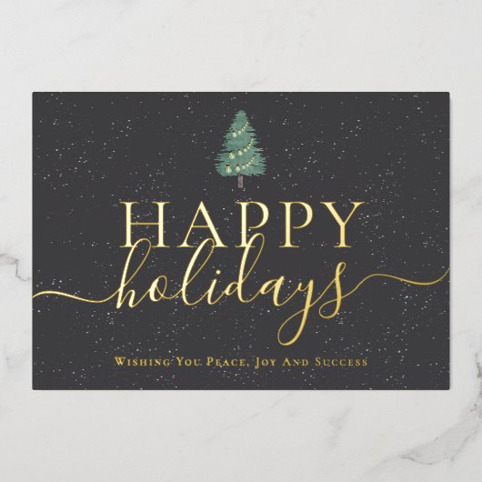 Carte De Vœux En Aluminium Elegant script modern festive pine tree Business (Recto)