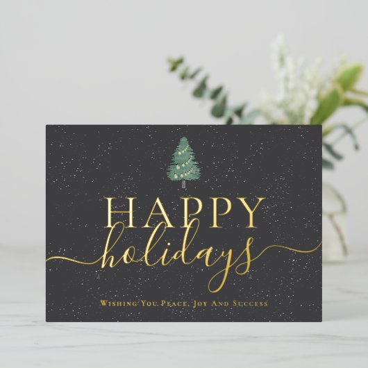 Carte De Vœux En Aluminium Elegant script modern festive pine tree Business (Debout devant)