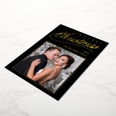 Carte De Vœux En Aluminium Élégant script noir & or Joyeux Noël photo (Rotation)