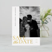 Carte De Vœux En Aluminium Élégant script photo Enregistrer la date (Debout devant)