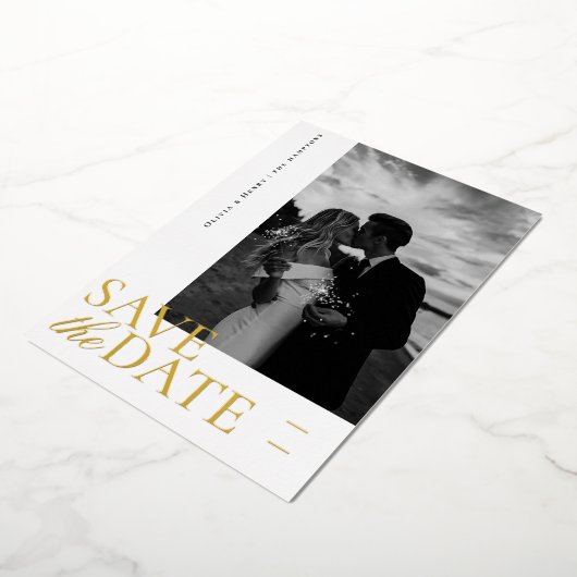 Carte De Vœux En Aluminium Élégant script photo Enregistrer la date (Rotation)