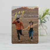 Carte De Vœux En Aluminium Élégant script typographique 'Joy' (Debout devant)