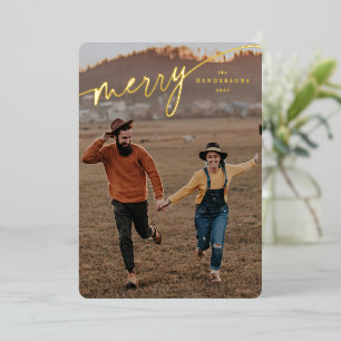 Carte De Vœux En Aluminium Élégant script typographique Joyeux