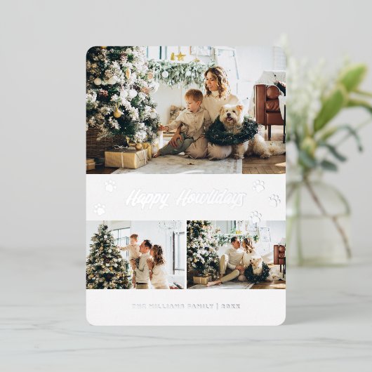 Carte De Vœux En Aluminium Elégant Silver Photo Happy Howlidays Paw (Debout devant)