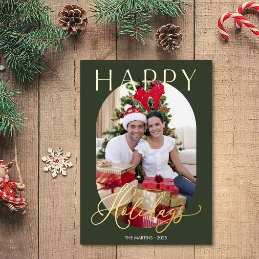 Carte De Vœux En Aluminium Elégant Vert Photo Or