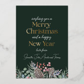 Carte De Vœux En Aluminium Elégant Vrai Or & Joyeux Noël Botanique (Verso)