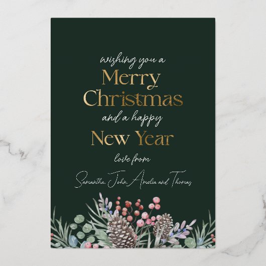 Carte De Vœux En Aluminium Elégant Vrai Or & Joyeux Noël Botanique (Verso)