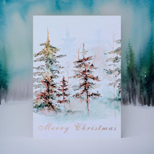 Carte De Vœux En Aluminium Elégante aquarelle Pine Forest Joyeux Noël