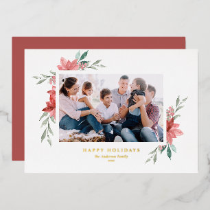 Carte De Vœux En Aluminium Elégante aquarelle Rouge Poinsettias Joyeuses vaca