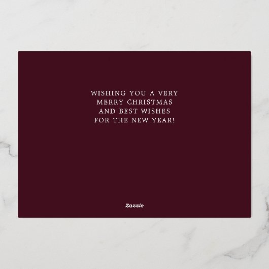 Carte De Vœux En Aluminium Élégante Bourgogne Gold Foil Joyeux Noël (Verso)