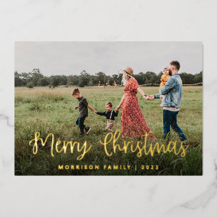 Carte De Vœux En Aluminium Élégante calligraphie Famille Photo Noël