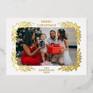 Carte De Vœux En Aluminium Élégante Famille de Noël aux Baies de Houx Minimal