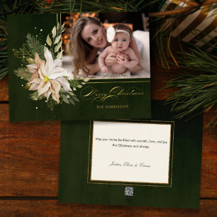 Carte De Vœux En Aluminium Élégante Fleurs de Noël Blanches Calligraphie Phot