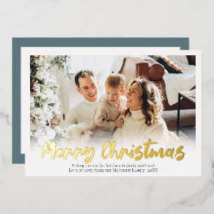 Carte De Vœux En Aluminium Elégante Gold Foil Joyeux Noël Famille Photo