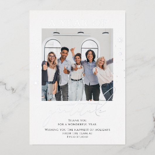 Carte De Vœux En Aluminium Elégante Gratitude Script Photo Entreprise (Recto)