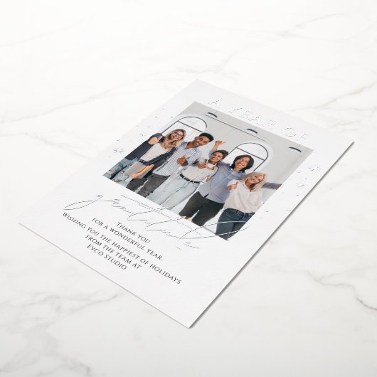 Carte De Vœux En Aluminium Elégante Gratitude Script Photo Entreprise (Rotation)